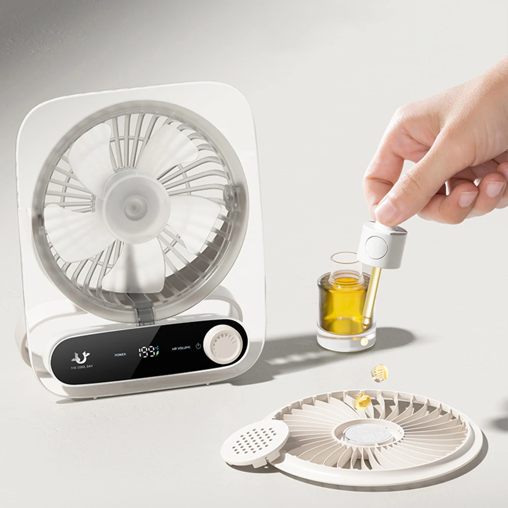 Portable USB Charging Desktop Fan Ultra-thin Wall Hanging Silent Mini Electric Fan with Warm Light Effect/Breathing Light Mode