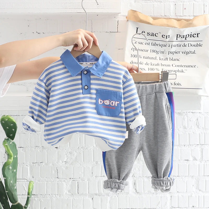

Children Clothing Sets 2022 Autumn Girls Clothes Boys Stripe T Shirt Infant Outfits Cartoon Bear Kids Sportswear Baby Tracksuit
