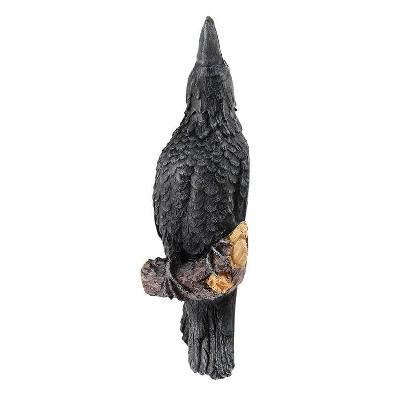2X Raven Statue Fake Raven Resin Statue Bird Crow Sculpture Outdoor Crows Halloween Decor Creative Eaves Decoration