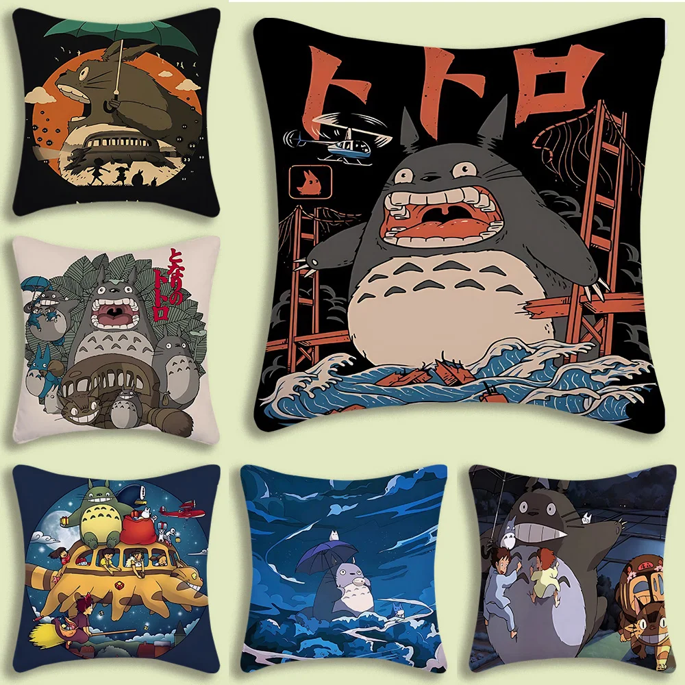 Cartoon T-Totoro Kissenbezüge Cartoon Sofa Dekorativ Zuhause Doppelseitiger Druck Kurzer Plüsch Niedlicher Kissenbezug