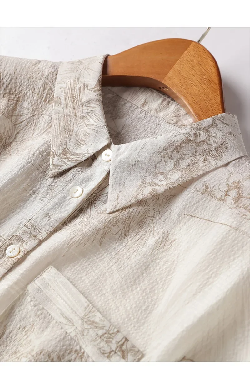 Chiffon Women's Shirt Summer Prints Vintage Blouses Loose Sleeveless Women Tops Fashion Polo-neck Clothing 2024 Korean