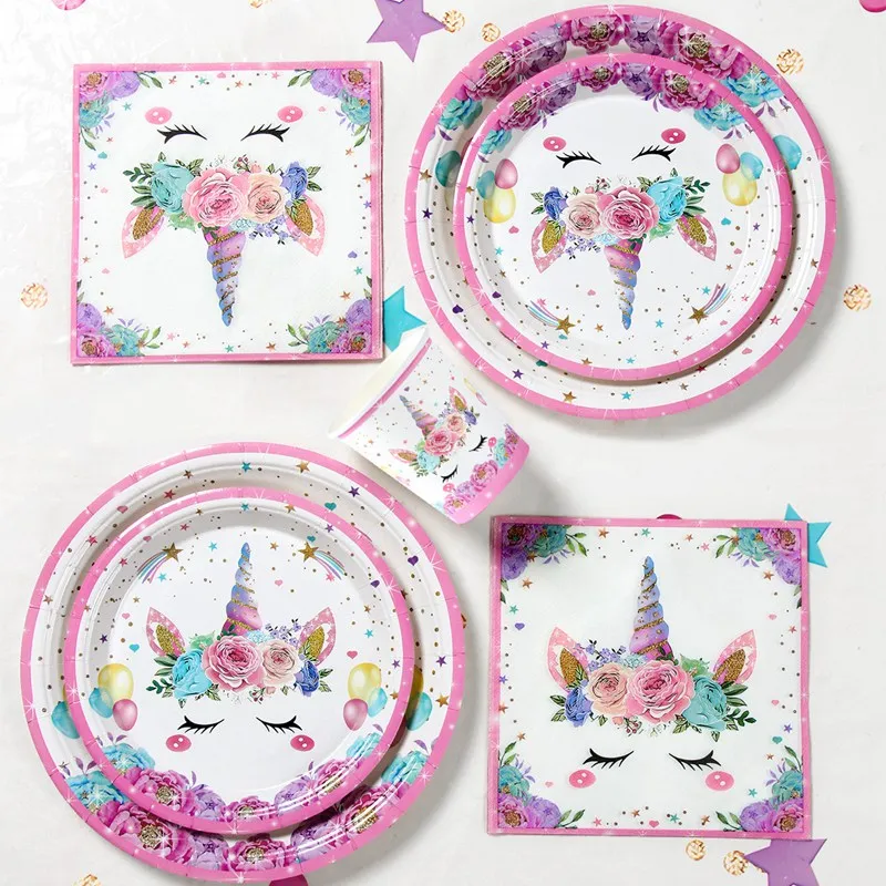 Birthday Tableware Set Birthday Party Supplies Party Supplies Unicorn Theme Party Disposable Tableware Unicorn Birthday Party Decorations Kids Baby Shower Girl Birthday Supplies