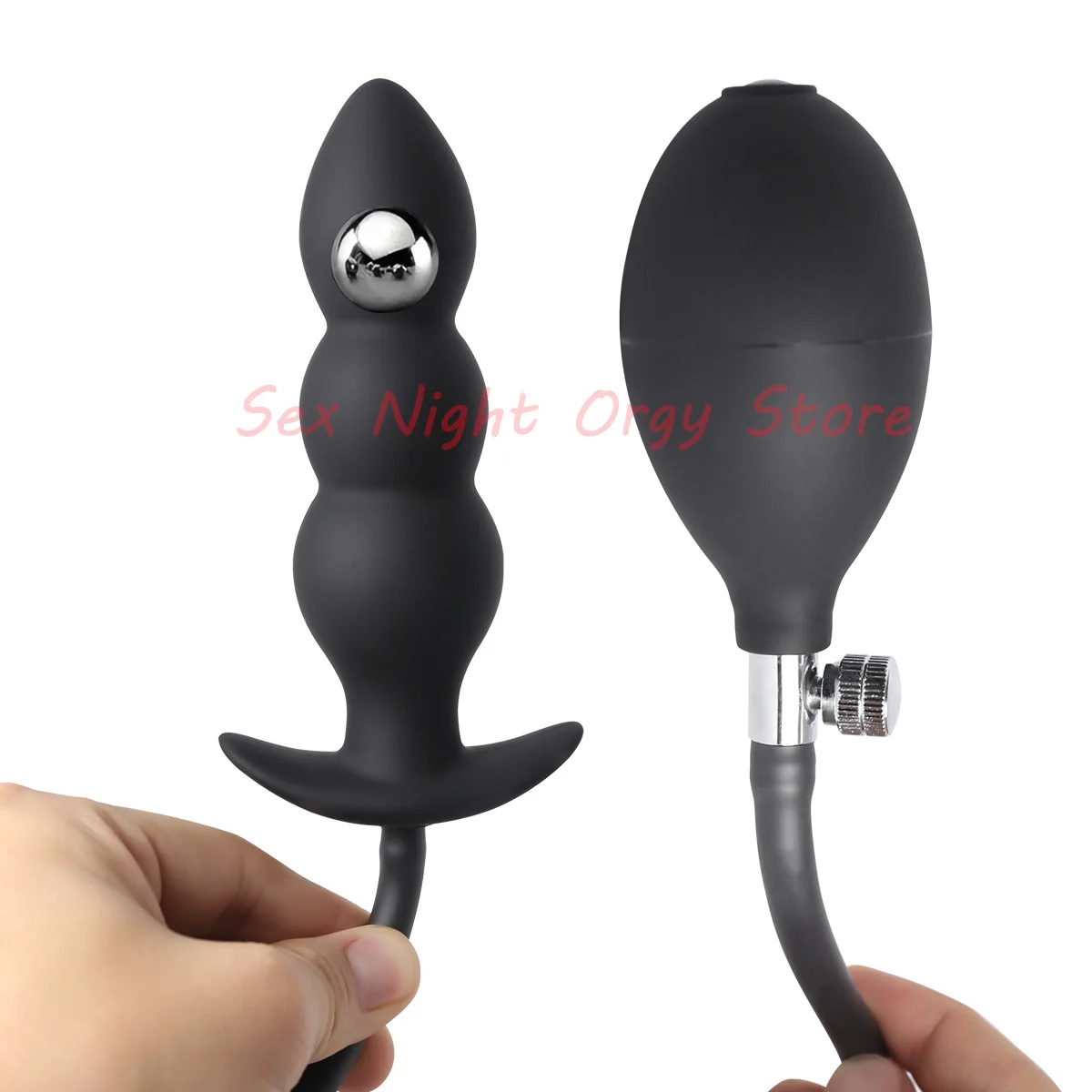 SM Super Long 5 Bead Inflatable Anal Plug Built-in Silicone Column Expandable 14cm Big Butt Plug Dildo Pump Bdsm Toy Ass Dilator