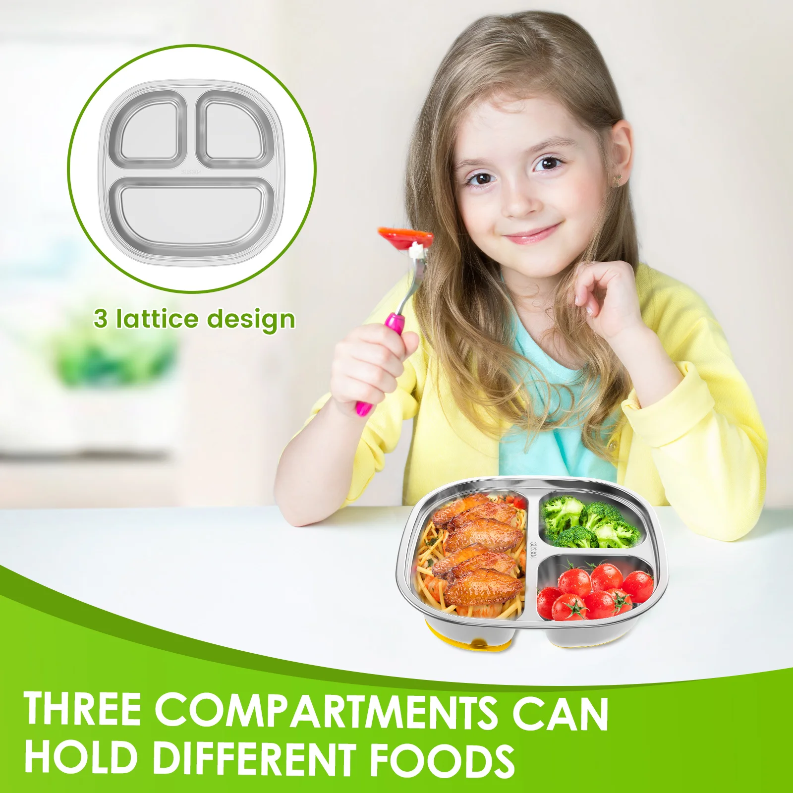 New Stainless Steel Kids Plates Divided Designed Metal Kid Plate Safe Versatile Stainless Steel Divided Plates Reusable