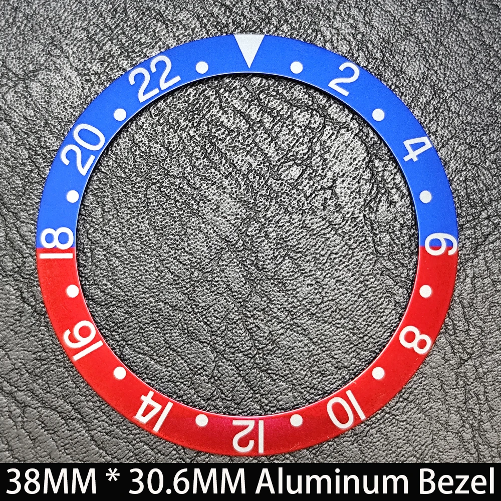 Elegant Blue Luminous Bezel GMT and Diving Watch Insert, Sloping 38mm x 30.6mm Ceramic/Aluminum