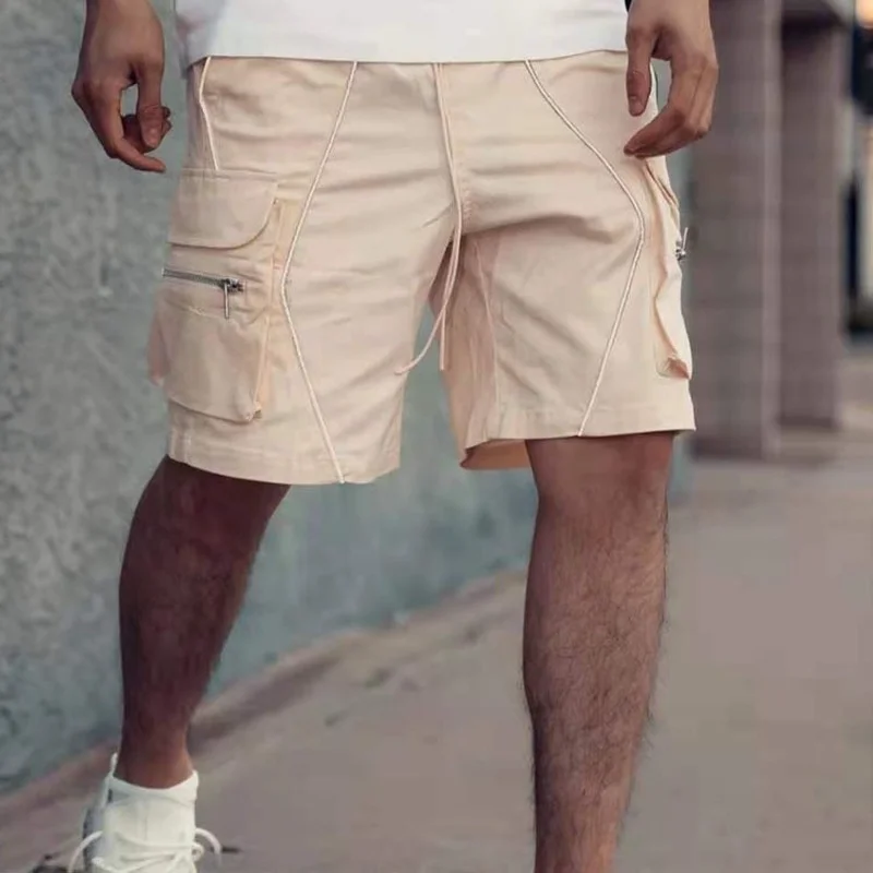 Overalls Shorts Solid Color Outer Wear Trend Pants Men's Tide Brand Sports Pants Casual Five Points Multi-pocket
