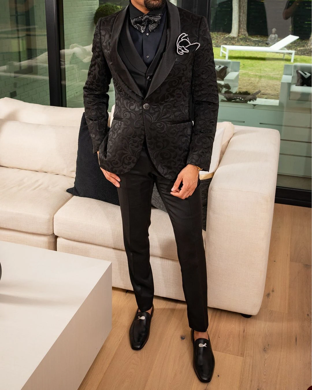 Men's Suits Tailored 3 Pieces Jacquard Blazer Vest Pants One Button Wedding Sheer Lapel Satin LusuryFormal Custom Made Plus Size