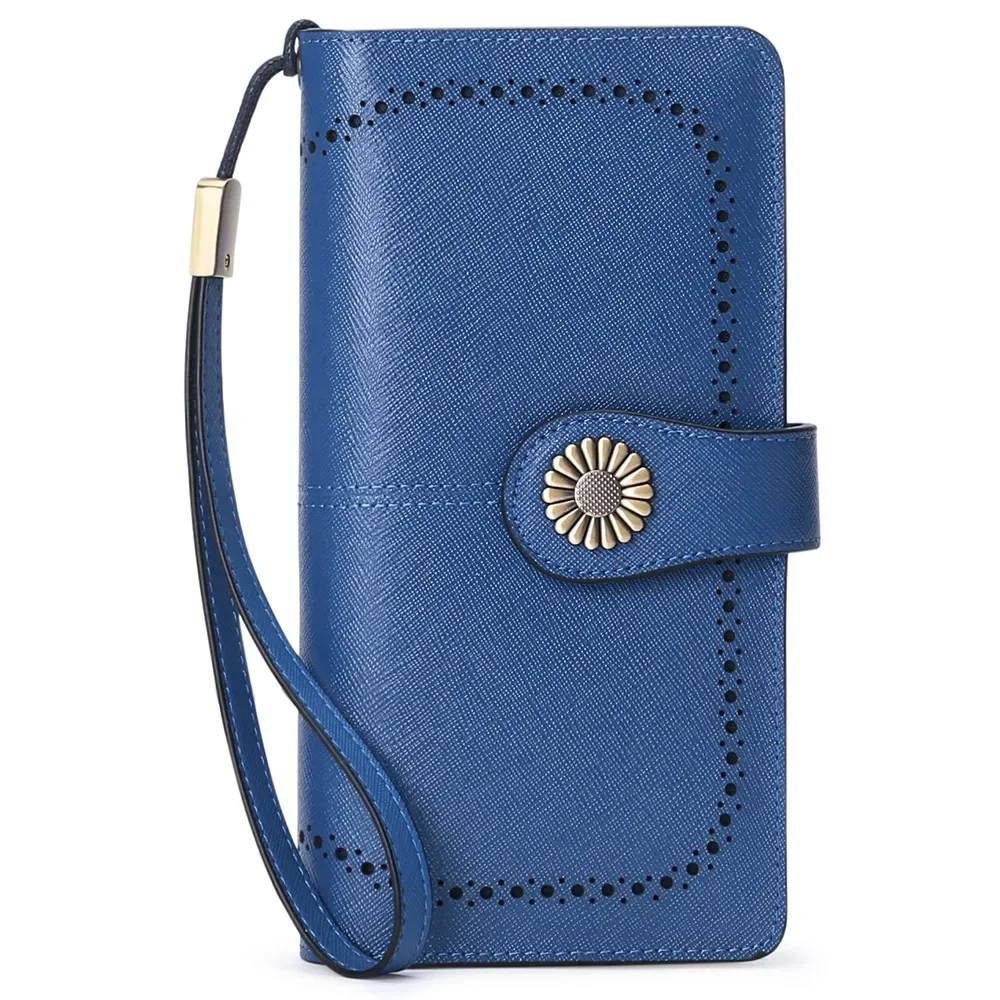 Genuine Leather Women Wallet Long Style Fashion RFID Clutch Wallet Card Holder Zipper Coin Phone Pocket Female Purse Money Bag