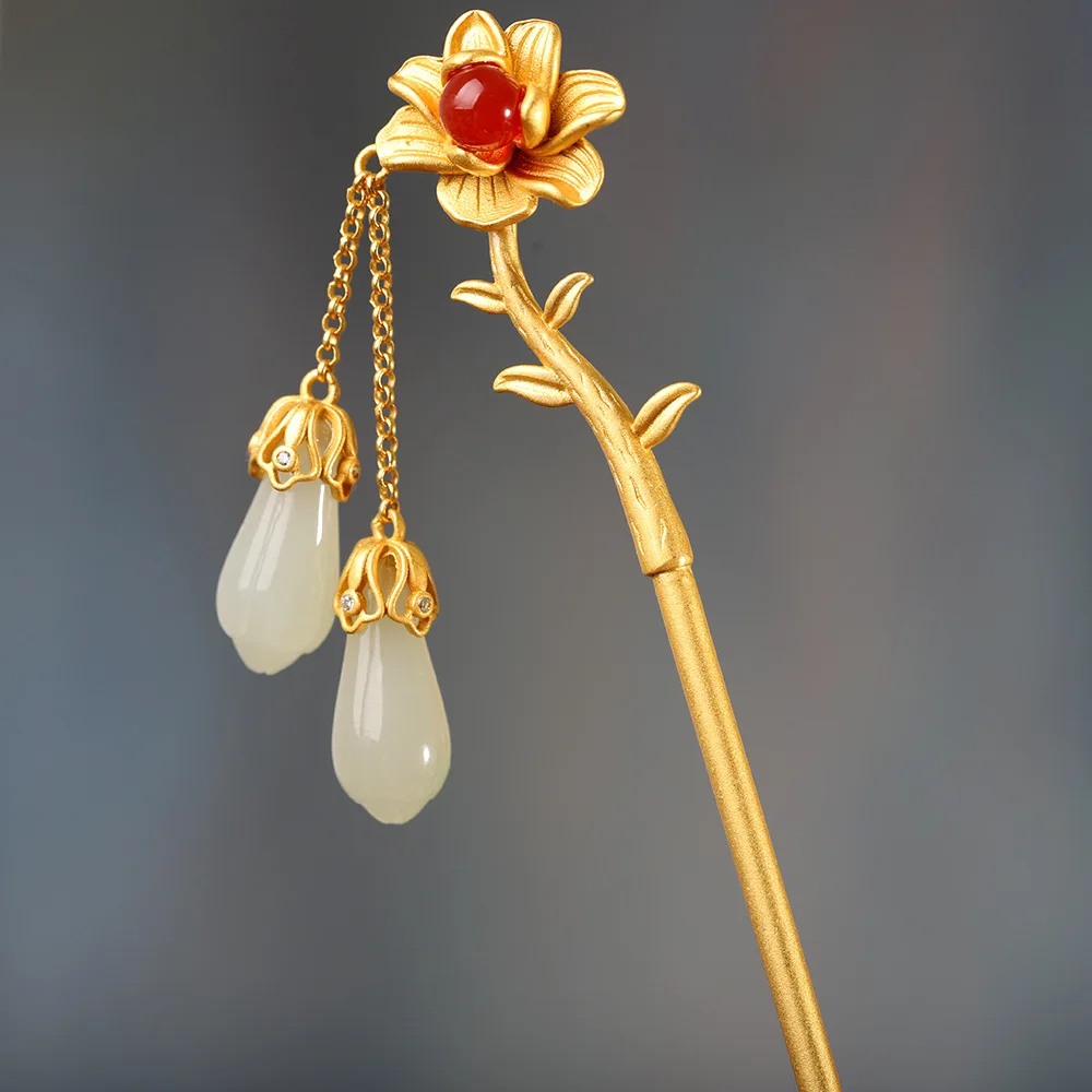 Тиара с бахромой из нефрита и орхидеи в стиле ретро