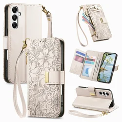Patterned Leather Wallet Phone Case with Card Holder - Galaxy A15 (4G 5G) (Grey)