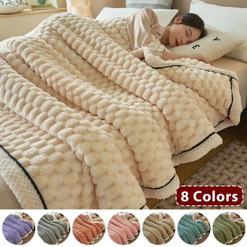 Velvet Winter Warm Sleeping Blanket For Bed Soft Multipurpose Solid Color Blanket Comfortable Cover For Living Room Home Decor