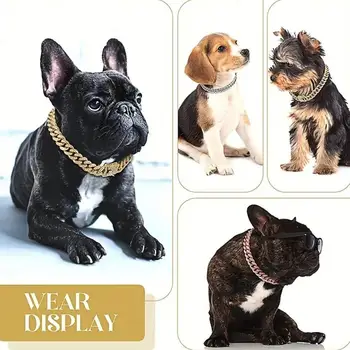 Dog Collar Sparkling Rhinestone Chain Collar for Small Medium Dogs Metal Cat Necklace with Gold Link Pet Jewelry Accessories 2