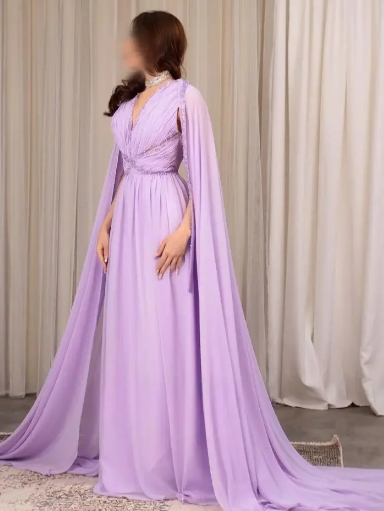 Women Prom Dresses Merida Chiffon Beads Sequins Prom Dresses Watteau Train Ruched A-Line Floor-Length Saudi Arabia Elegant Party Dresses