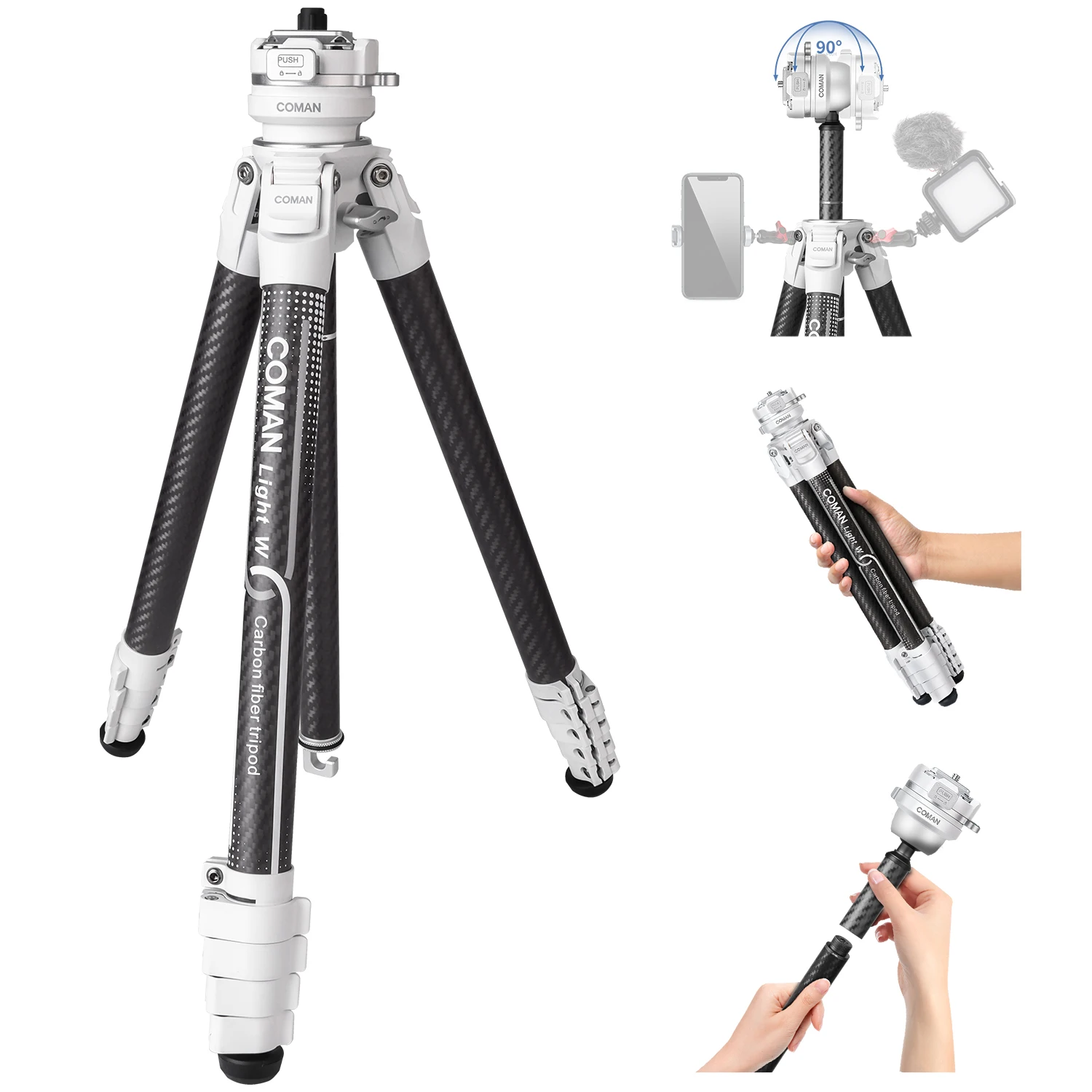 

COMAN Light-W Portable Travel Camera Tripod Carbon Fiber Tripod Stand With 360° Ball Head Detachable For Phone Canon Sony Nikon