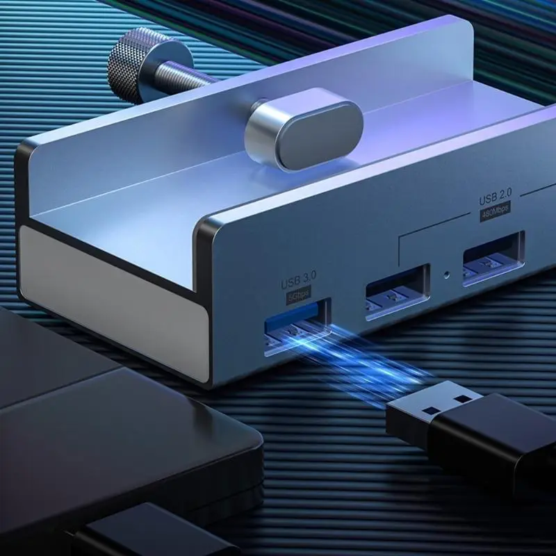 R53C USB-Adapter, Hub, Bildschirm, Schreibtisch, Schnappverschluss, 3 USB, 1 Typ-C-Anschluss, schnelle Übertragung 10 G – Detail 7