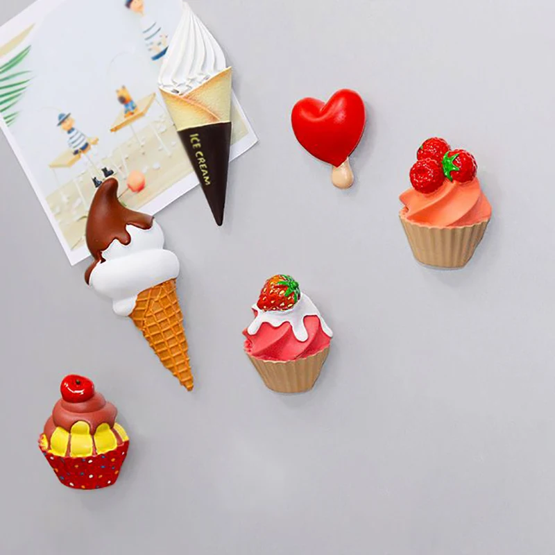 محاكاة الآيس كريم كعكة مخروط مغناطيس الثلاجة نكهة الفاكهة مخروط مغناطيس الثلاجة الحديد باب الغرفة الديكور الراتنج ديكور المنزل