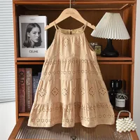 Robe coréenne pour filles 2026, couleur unie, dentelle ajourée, bretelles, en coton uni, vêtements d'été pour filles 1