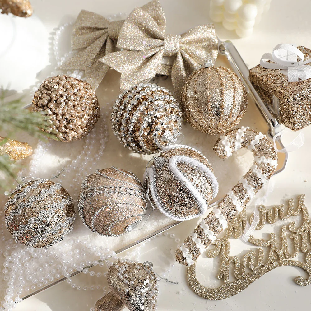 Christmas Tree Ball Champagne Glitter Sequins ball Star bow tie Xmas Tree Hanging Pendants Christmas Decoration Navidad New Year