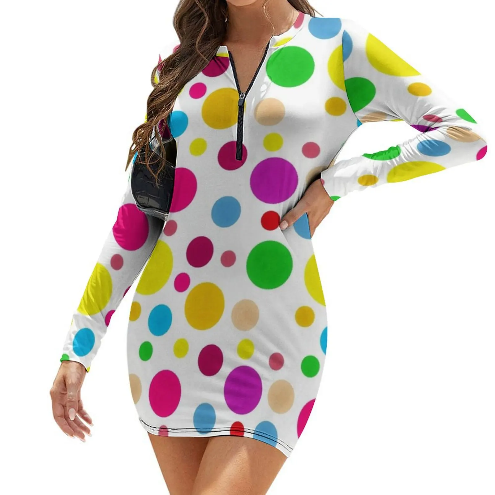 

Colorful Polka Dots Long-Sleeve Bodycon Dress Long dress woman women clothes