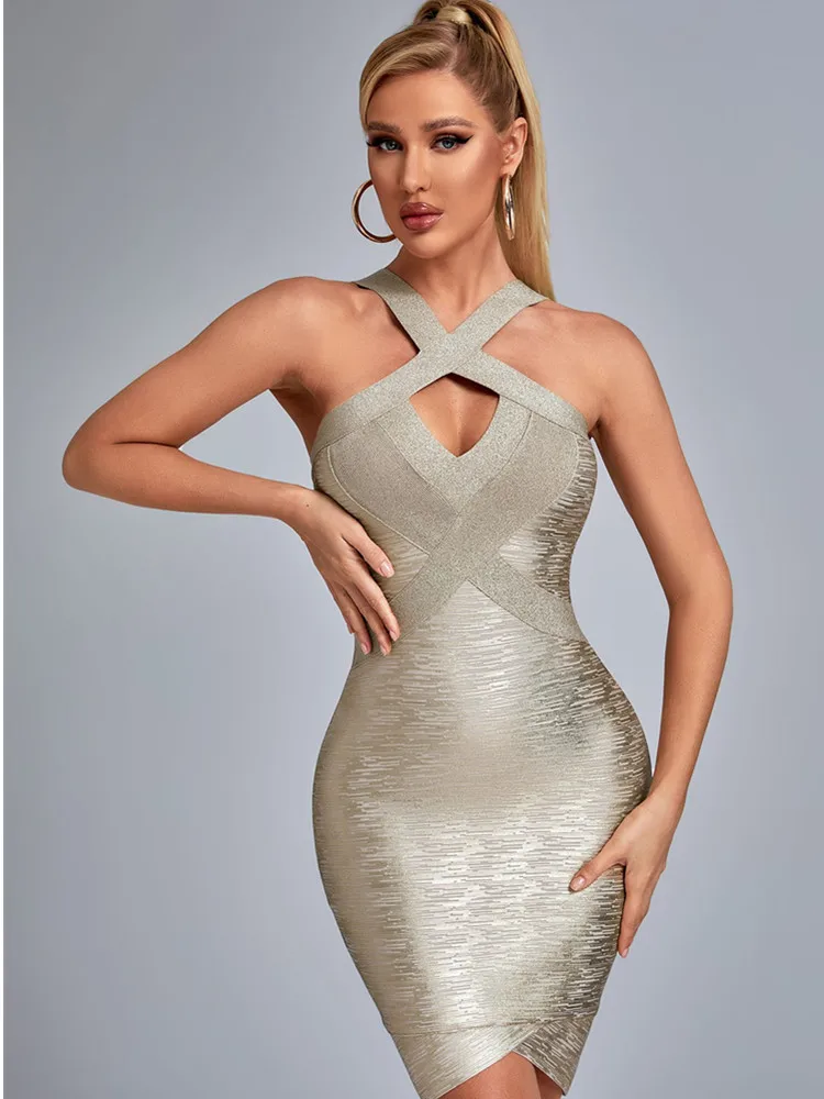 2024 New Women Sexy Halter Off the Shoulder Bodycon Mini Bandage Dress 2 Pieces Jacquard Celebrate Nightclub Party Dress Vestido