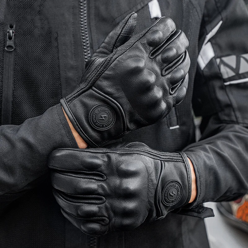 

New Genuine Leather Motorcycle Gloves Winter Moto Gloves Men Summer Goatskin Motorbike ATV Touch Screen Fist Joint Protect Gear