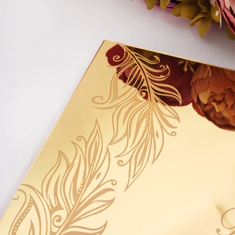 25x18cm Horizontal Tree Leaf Art Design Personalized Acrylic Mirror Cover Wedding Signature Guestbook Check in Book