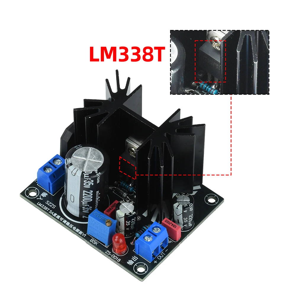 AC 0-24V/DC 0-35V 입력 LM338T DC 가변 전압 조정기 전원 공급 장치 보드 5A 고전류 선형 조정기 모듈