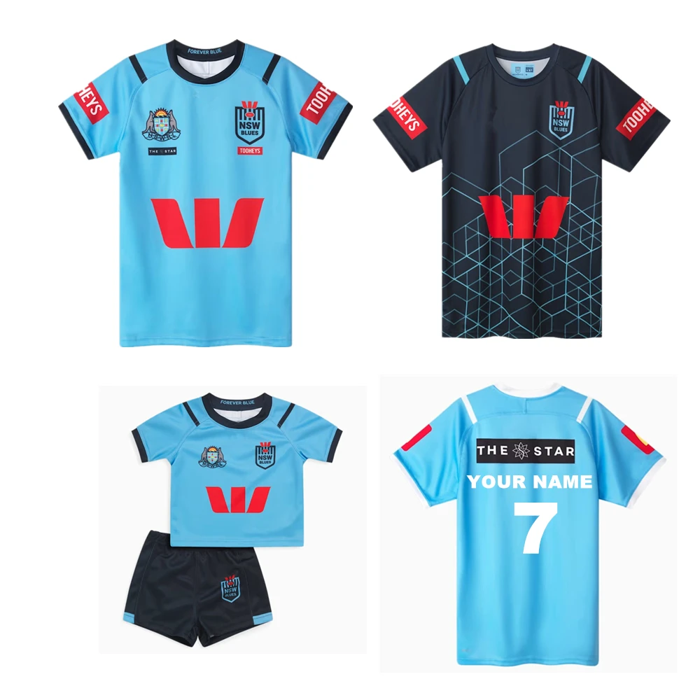 

NSW Blues man kids rugby shirt 2024 Australia NSW Sky Blues Youth children rugby t-shirt Custom Name Number