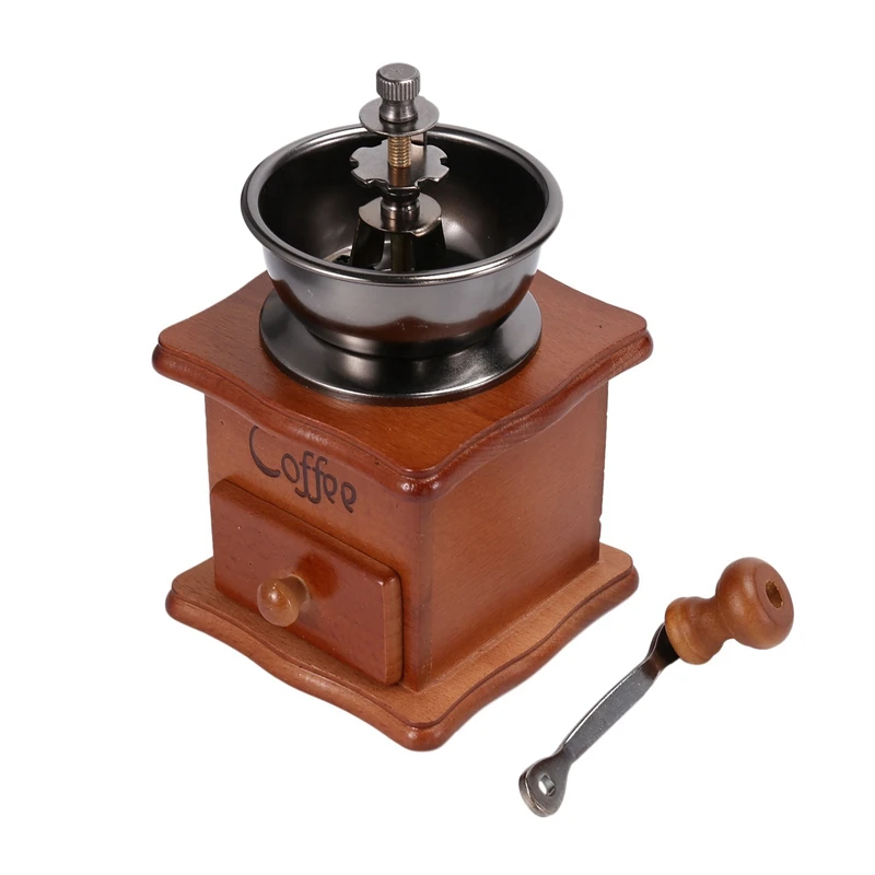 

2X Coffee Bean Grinder Wooden Manual Coffee Grinder Hand Stainless Steel Retro Coffee Spice Mini Burr Mill With Ceramic