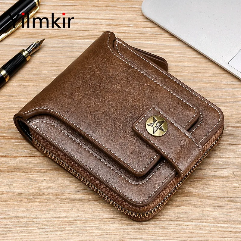 Men's Short Retro Wallet Multi Slot Purse Style Zipper Multi Compartment Wallet Buckle Multifunctional Women Money Bag 1