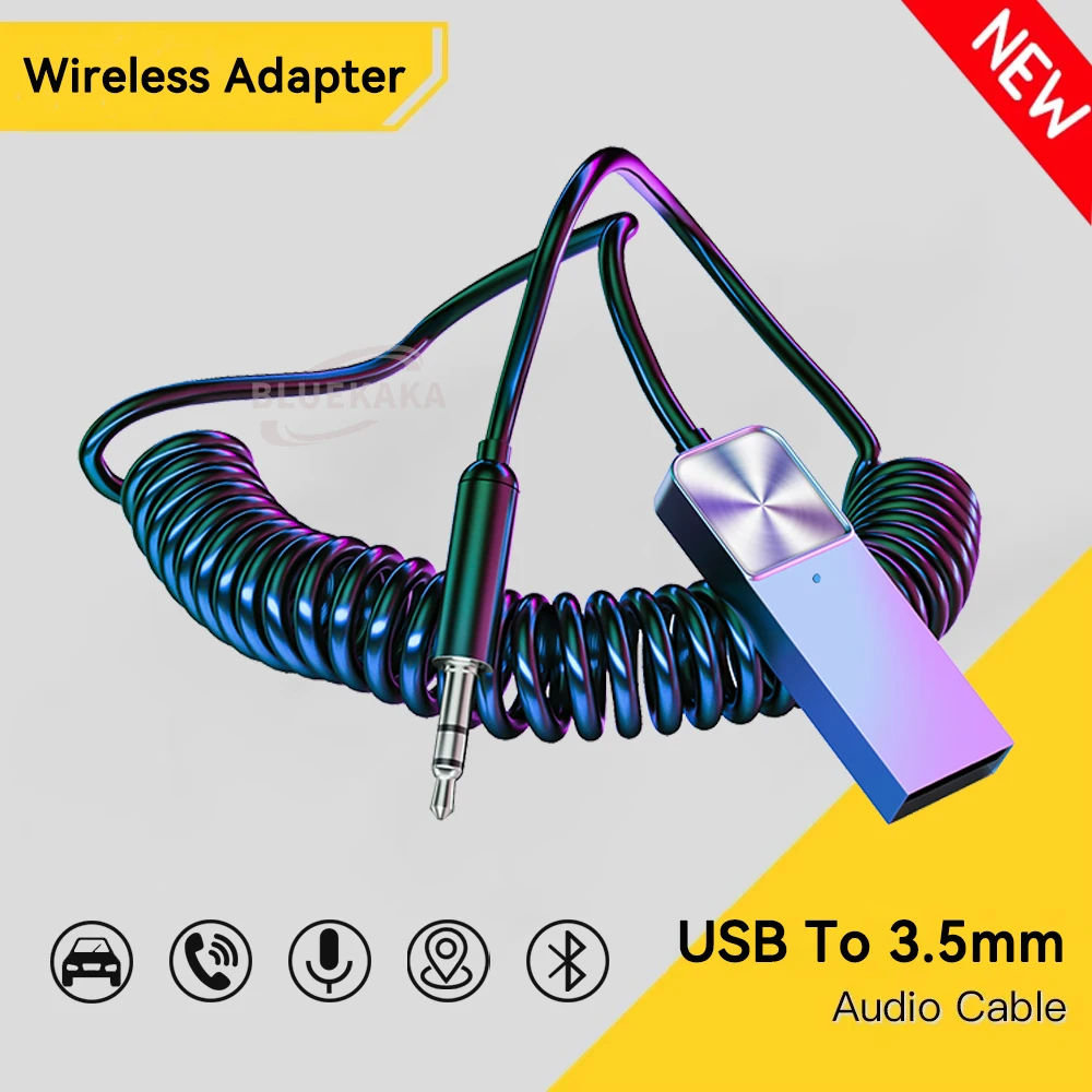 무선 블루투스 5.4 오디오 리시버 동글 USB - 3.5mm AUX 잭 차량용 오디오 핸즈프리 키트 (차량용 리시버 BT 송신, 마이크 포함)