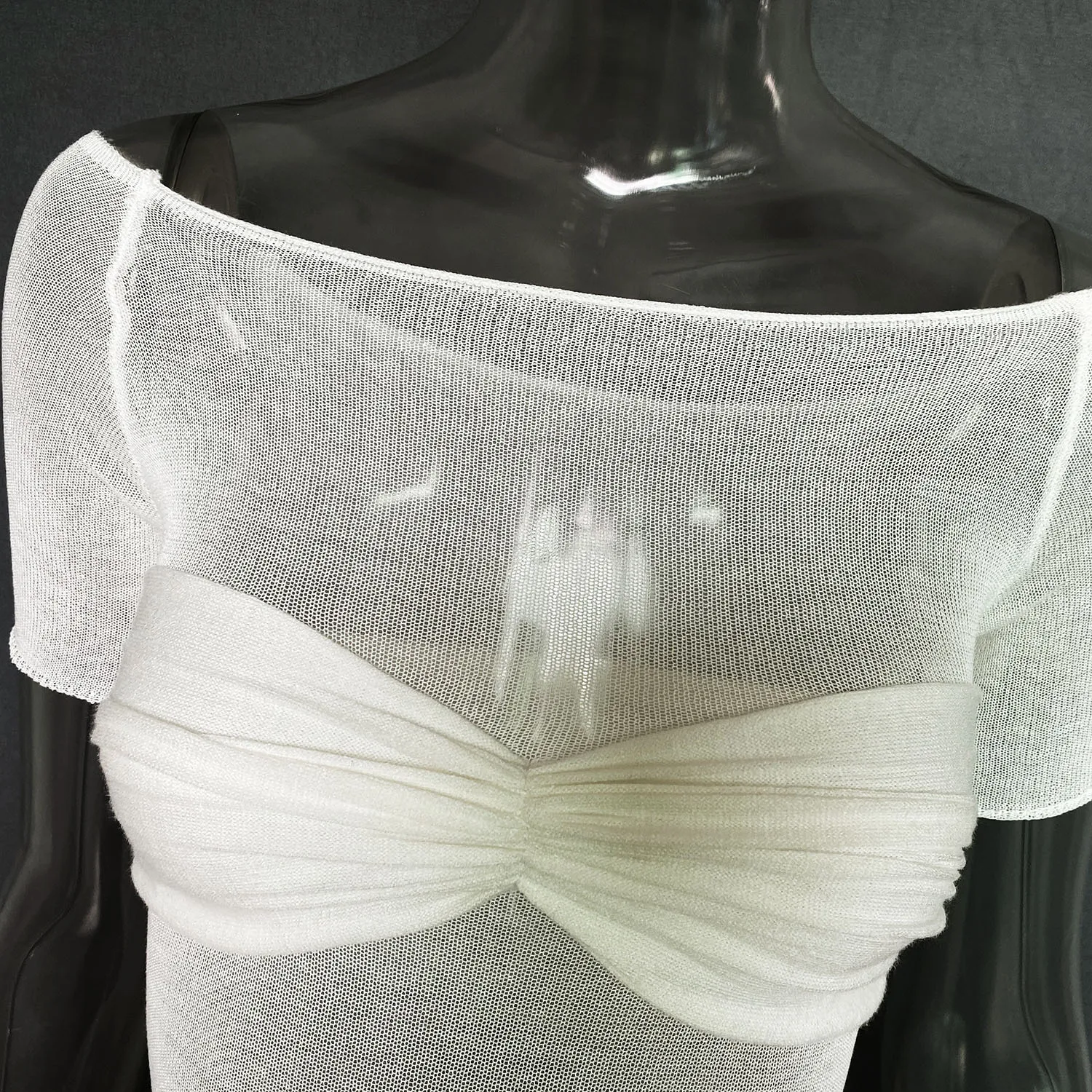 Short Sleeve Mesh Top Shirt For Women Off-Shoulder See-Through Knit Sexy Pullover Summer Sheer New 2025 Ladies T-shirt