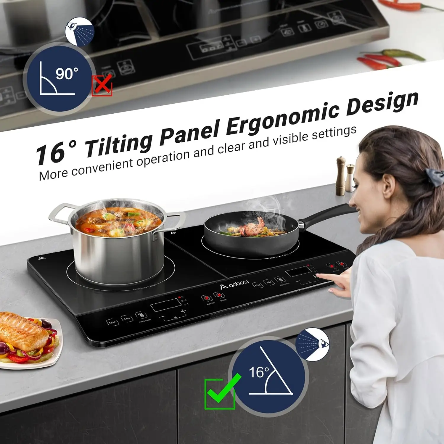 Double Induction Cooktop Burner with 240 Mins Timer, 1800w 2 Induction Burner with 10 Temperature 9 Power Settings, Porta 6