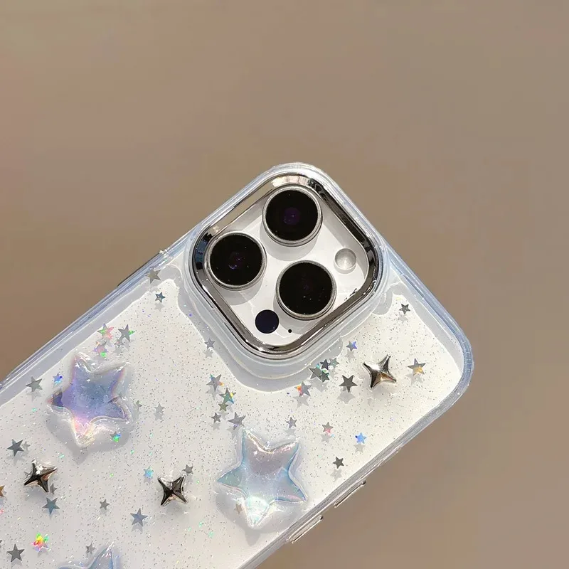 Luxury 3D Star Bling Glitter Shockproof Phone Case with Transparent Bumper