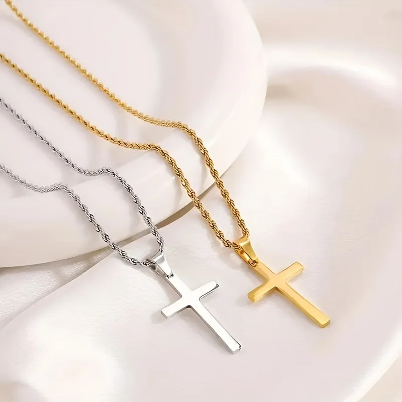New Stainless Steel Cross Pendant Necklace for Men Women
