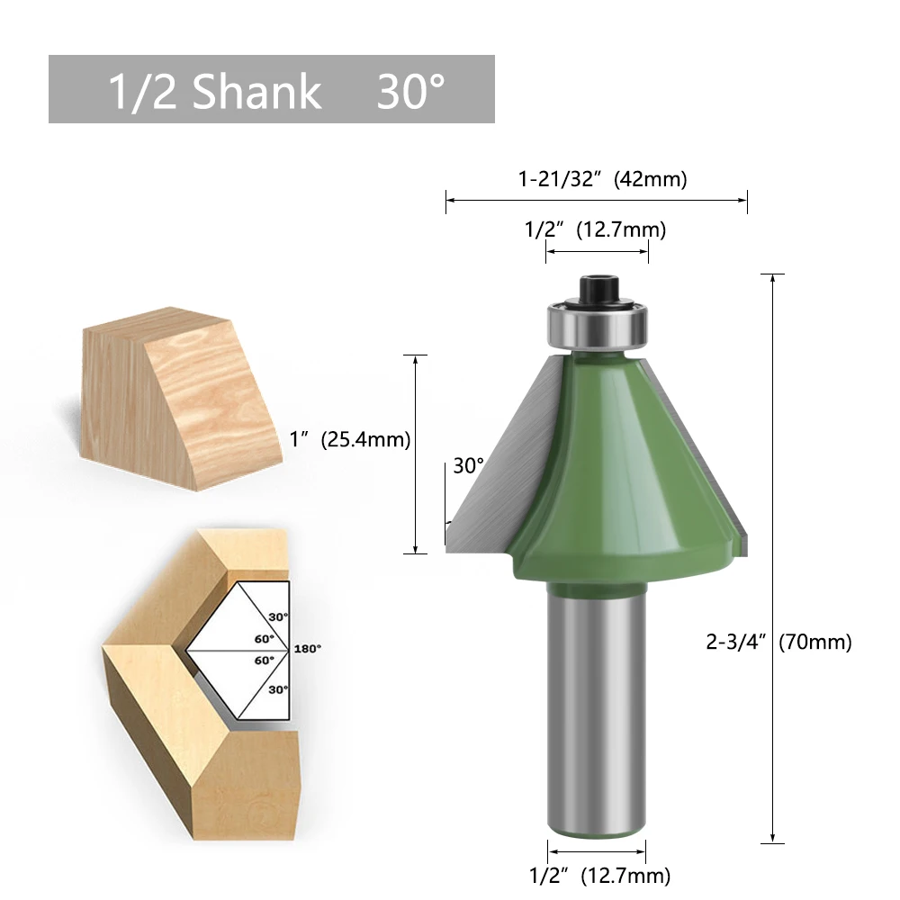 LAVIE 1 Stück 12 mm 1/2 Zoll Schaft Fasenfräser 11,25 15 22,5 30 45 Grad Fräser für Holzmaschine MC03232 – Detail 10