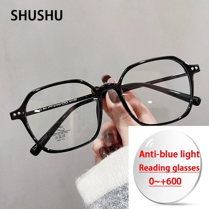 

B64 2022 женские очки для чтения неправильной формы большие овальные с заклепками синие легкие очки для коррекции зрения при дальнозоркости 0.+ 50