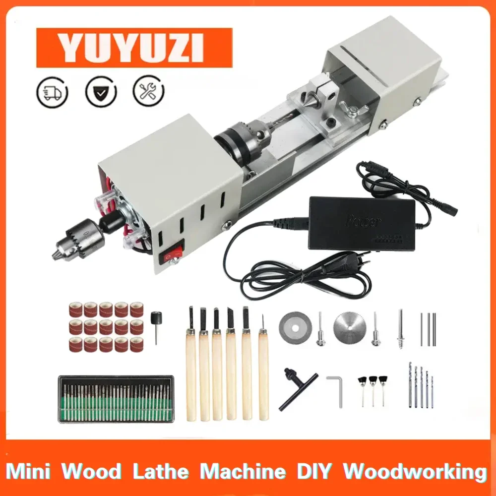 Mini Wood Lathe Machine DIY Woodworking Miniature Buddha Pearl Lathe Grinding Polishing Beads Wood Drill Rotary Tool 12-24VDC
