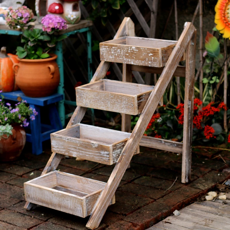 Wooden Multi-Tier Plant Stand for Outdoor Floor Standing Flower Shelf for Living Room Balcony Decor Succulent Plant Display Rack