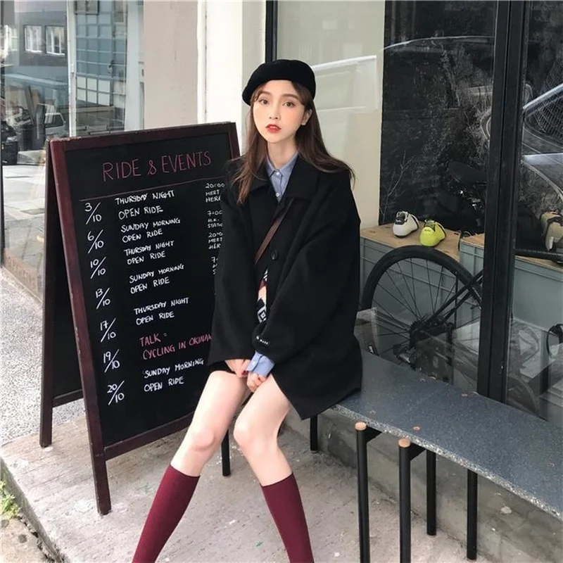 Wool Blends Coats Women Loose Winter Students Solid Simple All-match Warm Soft Casual Trendy Chic Fall Clothes for  Ins