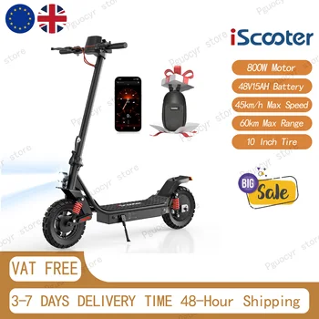Monopattino Elettrico iScooter i10 Pro, Motore 800W, Batteria 48V 15Ah, Pneumatici 10", E-scooter per Pendolari con Borsa, Freno Elettronico, App, 45km/h