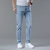 Fashion Korean Light Blue Slim Jeans Men Spring New Classic Regular Stretch Trousers Casual Soft Cotton Denim Trousers Male 2