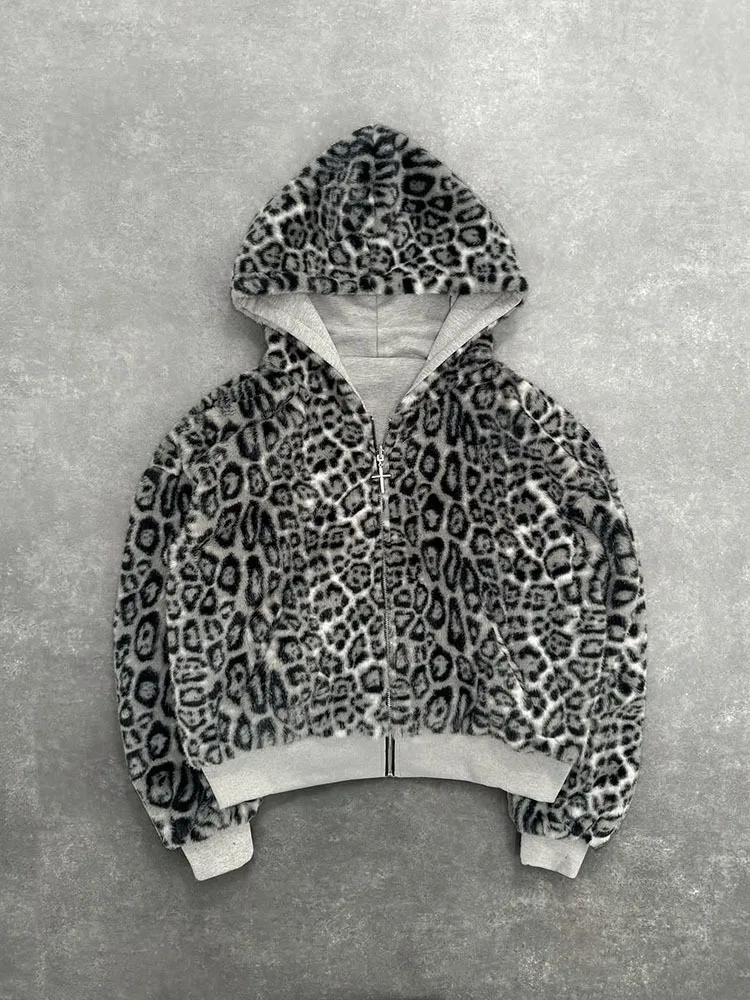 Retro Leopard Print Hoodie - Oversized Casual Sweatshirt for Men