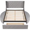 Queen Size Velvet Platform Bed Frame Storage,Upholstered Tufted Bed Frame Wingback Headboard1Big Drawer and2Side Storage Stool 3