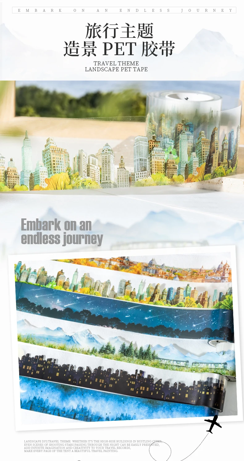 Journal GO 4,5 x 200 cm Building Along the Trip Tapes Endless Journey Masking Tape Aufkleber für Collage Junk Journal Scrapbooking – Detail 4