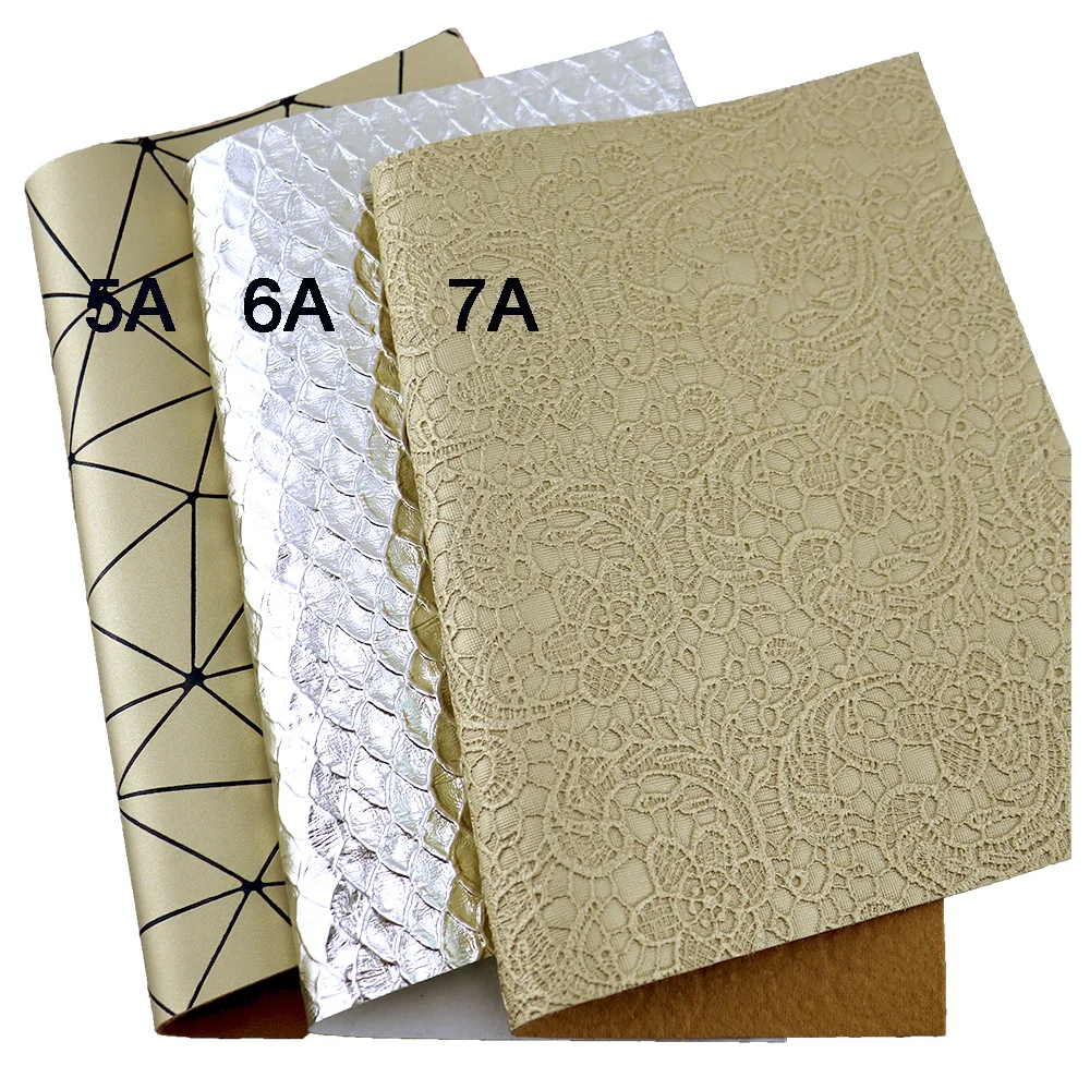 Leather Fabric Plain Solid Gold Silver Smooth Lichee Faux PU Synthetic Decoration Craft Textile DIY Sewing