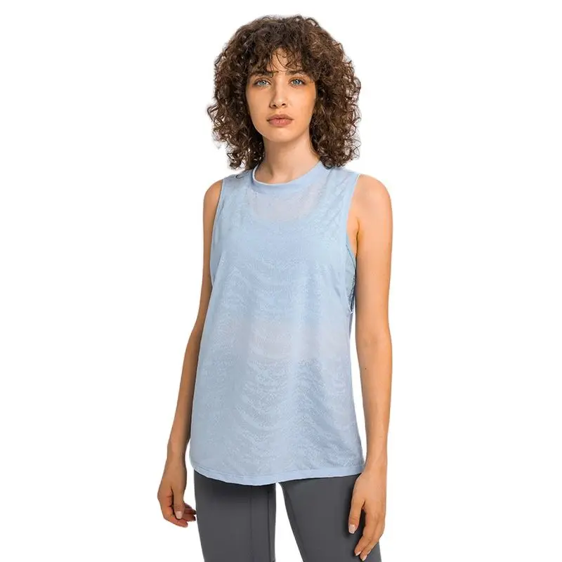 

MYS Women Yoga Vest Top Loose Tank Spring Summer Gym Clothes Sports Top Mesh Breathable Running Smock Leisure Fitness Blouse