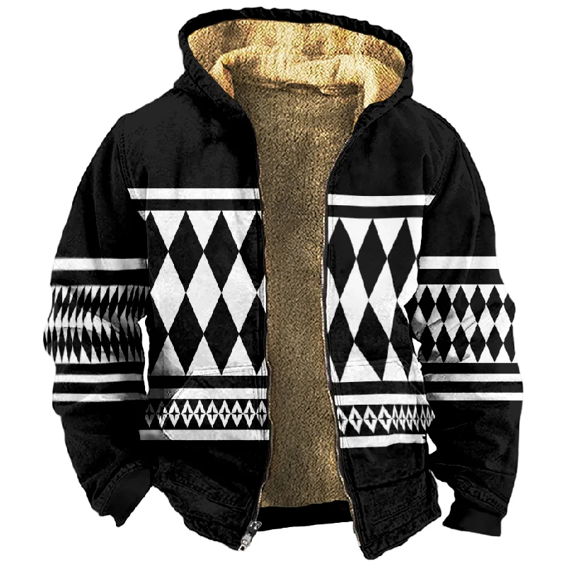 New Colorful Stripe Cotton Coat Hooded Sweater Casual Print Men's Fur Loop Arctic Velvet Zipper Patch Pocket Hooded Sweater a01