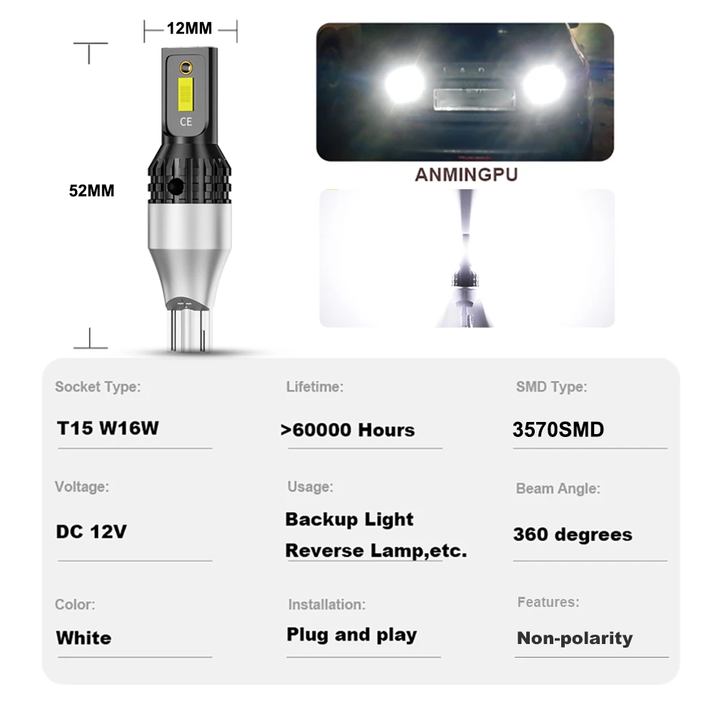 Nlpearl 1x lâmpada de sinal t15 led canbus 3570smd 10w super brilhante w16w lâmpadas led 912 921 para reverso lâmpada backup estacionamento luz 12v