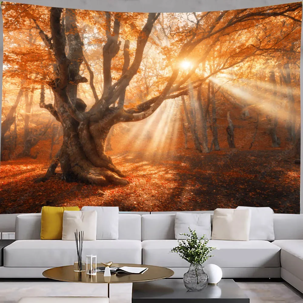Autumn Forest Tapestry Wall Hanging Fallen Leaves Landscape Room Decoration Family Bedroom art large fabric wall tapestrys